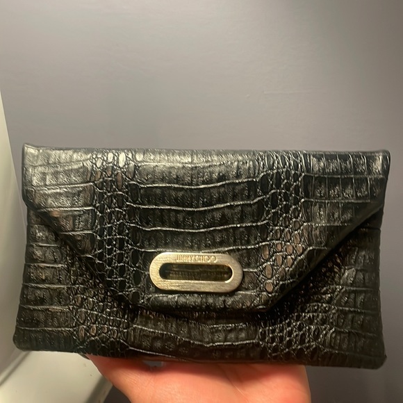 Jimmy choo croc embossed clutch with gold tone hardware - Picture 1 of 3